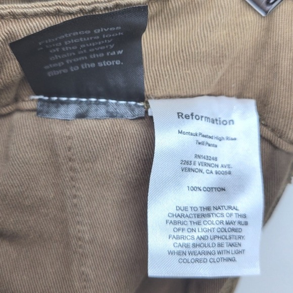 Reformation Montauk Pants NWT Size 26 High Rise Pleated Wide Leg Brown Twill - Picture 9 of 9